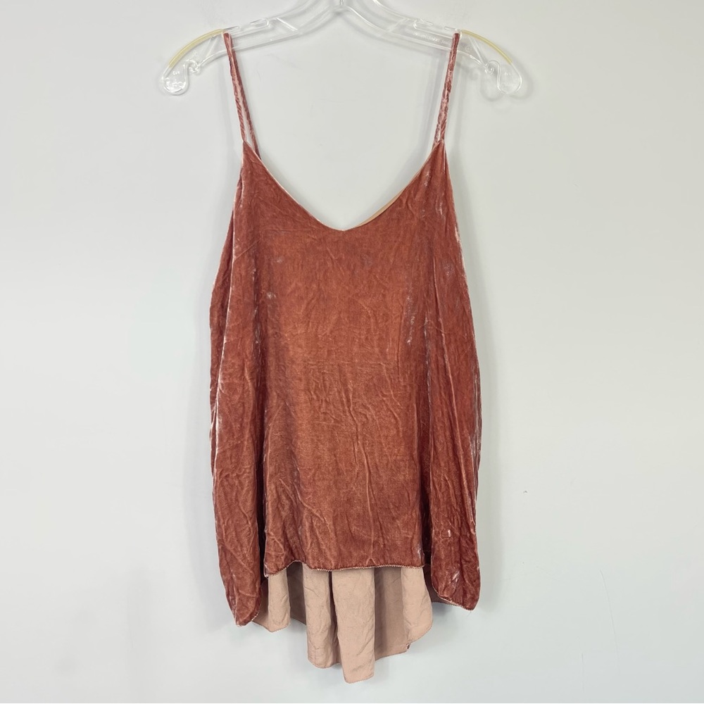 CAARA 100% Silk Crushed Velvet Spaghetti Strap Cami Camisole Top In Rust M - Picture 11 of 16